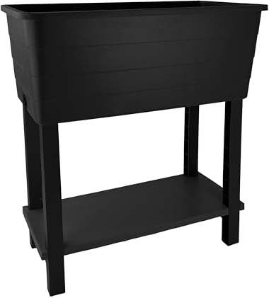 simpa XL Double-Tiered Raised Bed Black Plastic Trough Planter Long Pot - 76.5cm (L) x 74cm (H) x 36.5cm (D)