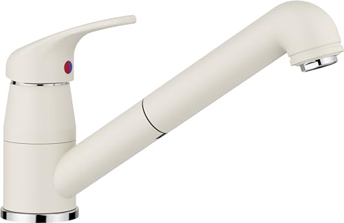BLANCO DARAS-S | Küchenarmatur in softweiß | Hochdruck | Mit herausziehbarem Schlauch | Rückflussverhinderer | Keramik Kartusche | Gesicherte Wasserqualität & wassersparend