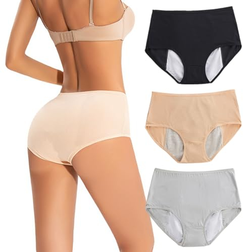 unhg Mesh Auslaufsichere Unterwäsche Damen Inkontinenz, Periodenunterschwäsche Starke Blutung, Hoher Taille Menstruation Unterwäsche, 3 Stück,D,M