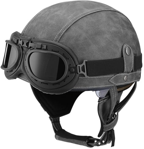 Mezzo Casco Da Motociclista Stile Tedesco Con Occhiali,Caschi Jet E Demi-Jet Vintage Caschi Cromwell Omologato ECE Scooter Cruiser Unisex Casco A Scodella