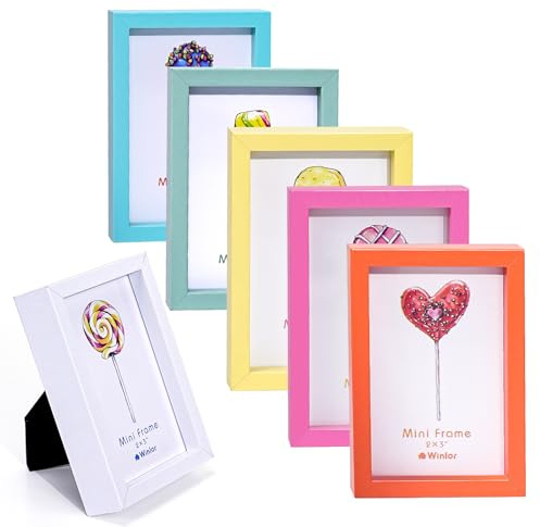 Winlor Petit Cadre Photo 2x3 Lot de 6, Cadre Photo Magnétique pour Frigo et Décoration de Bureau, Mini Cadres Photos pour Instax Mini, Photos de Portefeuille, Multicolor