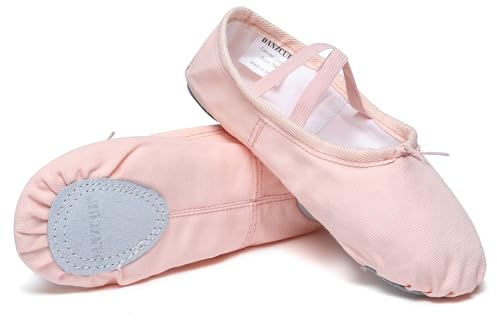 Danzcue Adult Canvas Split Sole Ballet Slippers Ballet Shoes for Women Dance Shoes, Pink, 8M