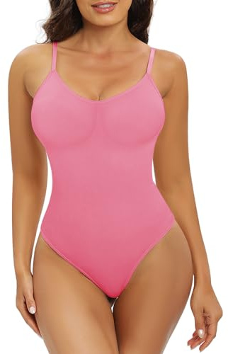 Xnova Shapewear Damen Bauchweg Stringbody Bodysuit(Rosa, S)