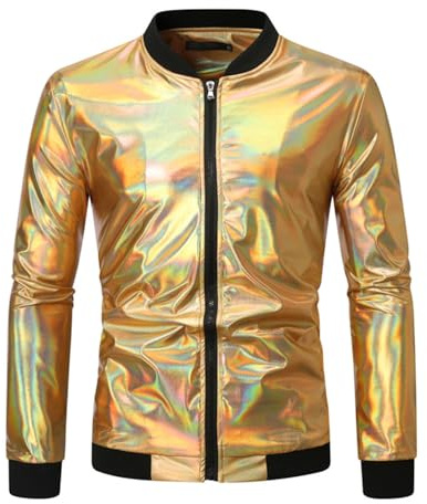 Rrongwn Pailletten Bomberjacke Herren Metallic Jacke Paillette Shiny Clubwear 70Er Jahre Disco Kostüm Pailletten Jacke Weihnachtsfeier Zip Up Bomberjacke Varsity Jacket Baseball Bomber
