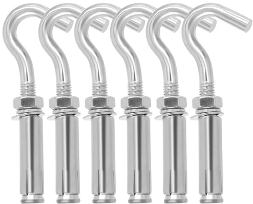 Swpeet 6Pcs M10 Edelstahl Open Cup Haken Expansionsschrauben Bolzen, Heavy Duty Beton Wand Haken Anker, Expansionshaken, Deckenhaken Bolzen, Metall Wandhänger für Betonwand