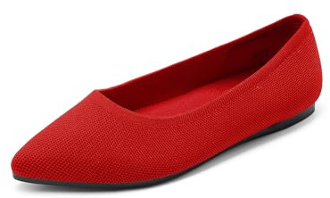 DREAM PAIRS Women's Knit Dress Pointed Toe Flats Ballet Comfort Soft Slip On Casual Flat Shoes for Work Office Business,Size 5.5,Red,DWUMFA2525