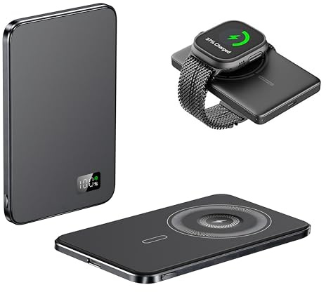 PULSE® Batterie Externe Magnétique 5000mAh pour iPhone & Samsung - Charge Rapide PD 25W - Batterie Externe Aimantée sans Fil 15W - Haute Capacité Énergétique - Compatible iPhone & Samsung