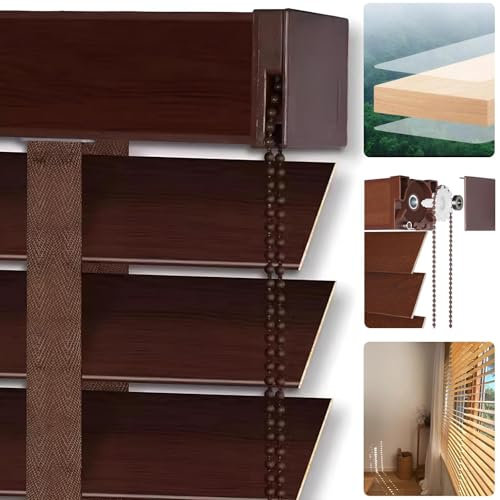 Eiauiuo Solid Wood Blinds 50mm Slats - Horizontal Window Blinds For Doors & Windows, Blackout, Sun Protection, Privacy, Heat & Soundproofing, Indoor & Outdoor Use(40x90cm)