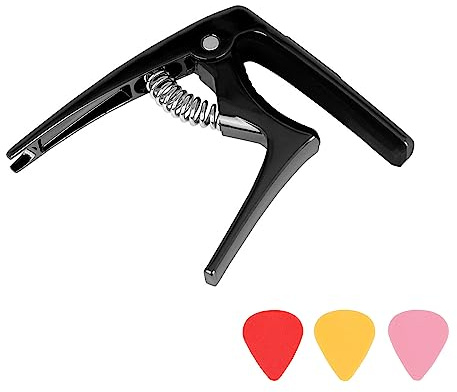 Capotasto regolabile 3 in 1 con imbottitura in metallo e silicone, capotasto scorrevole con 3 plettri per 4 corde e 6 corde per chitarra