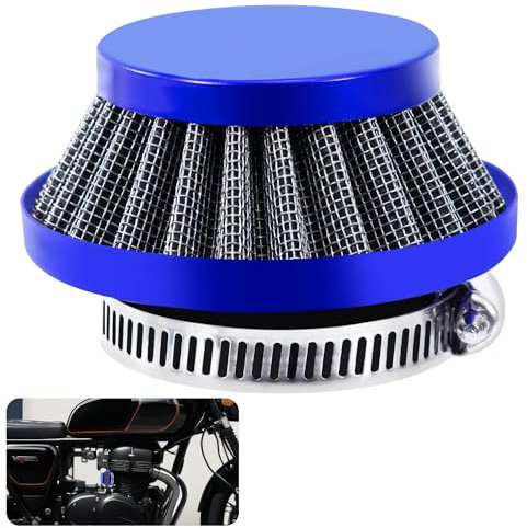 Tunejoy Filtro Aria Moto 58mm Filtro Aspirazione Aria Moto a Doppio Strato Acciaio Filtro a Cono per 43cc 47cc 49cc Scooter ATV Mini Ruote Pocket Bike Blu