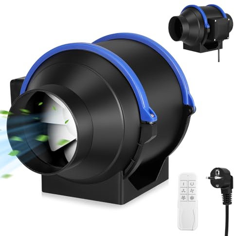 Trsaow 100mm 4” Inline Duct Extractor Fan,Adjustable Ventilation Exhaust Fan with 4-Gear Variable Speed Remote Control for Heating Cooling Booster Bathroom Factory Laser Engraving Machines