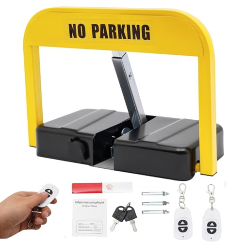 DAOHHFO Parkplatzsperre, Fernbedienung Parkschloss mit 2 Fernbedienungen, IP67 Auto Parken Saver Lock Autopfostenschloss Set - 25 ° Pufferschutz, Entfernung der Fernbedienung: 15m