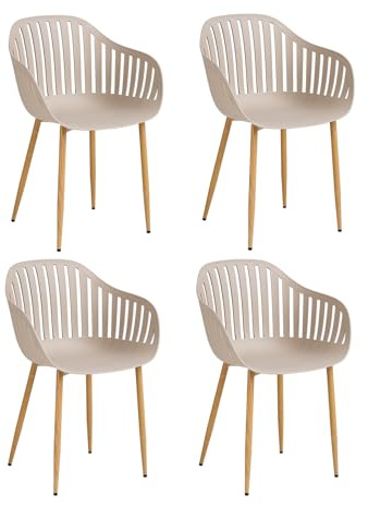 JZGORC Set di 4 Sedie Sala da Pranzo, Sedia da Cucina con Braccioli, Sedie in Polipropilene con Schienale cavo e Gambe in Metallo per Soggiorno, Balcone, Giardino - Cachi