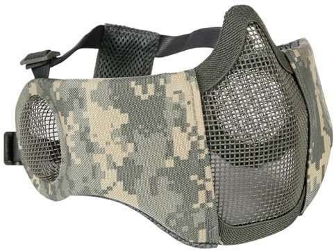 PBTMCD Masque Tactique en Maille d'acier Métallique, Demi-Masque D'airsoft Pliable avec Protection Auditive Inférieure Et Demi-Visage(Style5)
