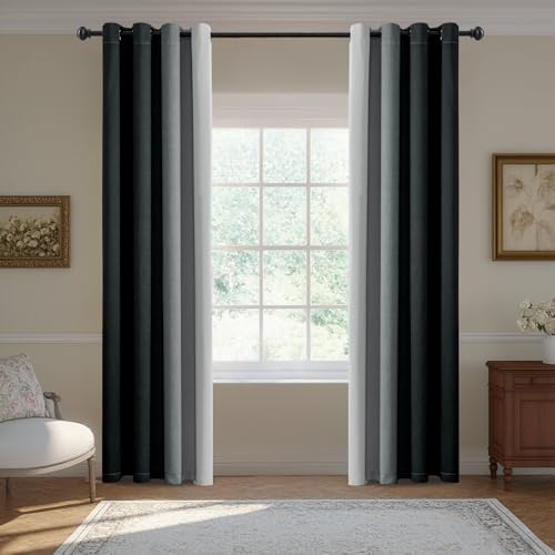 BellaHills Gardinen Farbverlauf Schallschutz Blickdichte Vorhänge Wohnzimmer, Thermovorhang Gegen Kälte mit Ösen, Blackout Curtains Vorhang Schlafzimmer, H240 x B132 cm, 2er Set, Schwarz