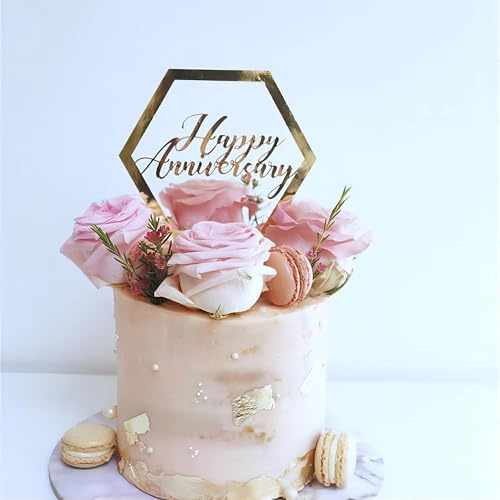 Kuchenaufsatz „Happy Anniversary“, goldene Acryl-Kuchenaufsätze zum Jahrestag, für Hochzeitsfeiern und Party-Kuchendekorationen