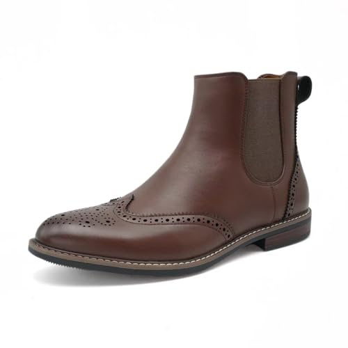 Finishing & Sewing Herren Chelsea Boots, Brogue Wingtip Stiefeletten, Braunes Leder, Elastischer Einsatz (Dunkelbraun, Erwachsene, Herren, 44, Numerisch, EU Schuhgrößensystem, M)