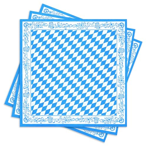 40 Stück Servietten Bayrisch Deko, Bierfest Deko Tissueservietten 33 x 33 cm, Bayerische Servietten in Blau Weiß für Deutsches Bierfest Bayrische Münchner Bierzelt Bayern Tischdeko, Farbe A
