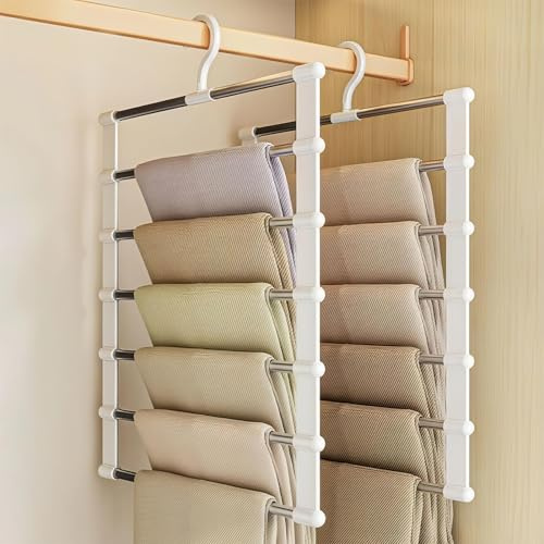 Trouser Hangers Space Saving, Multi-Functional Metal Pants Hangers with 360° Rotatable Hook, Closet Organizer for Wardrobe Organising, Jeans, Scarves & Towels (2 PCS)
