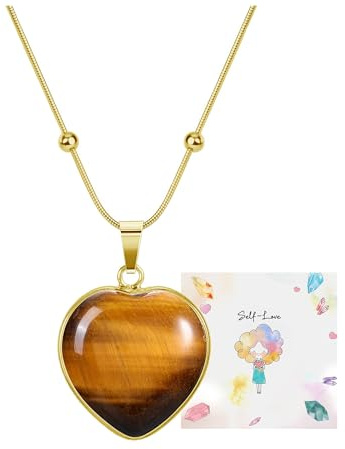 CrystalTears Herz Stein Anhänger Kette Damen Kristall Heart Pendant Halskette Edelstein Heilstein Glückskette Geschenke für Freundin