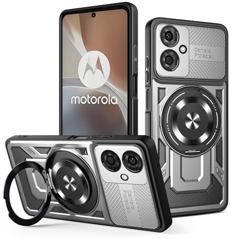 ILING Funda para Motorola Moto G54 5G Antigolpes, Carcasa Militar con Protección de Cámara, Soporte de Anillo 360° Magnética para Coche, Cubierta Mate, Gris