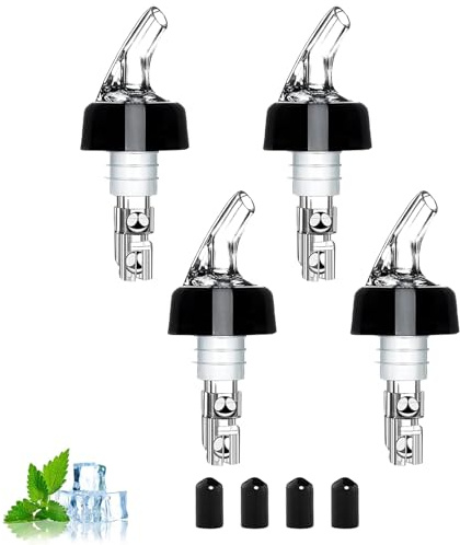 DifenzuSJ 4 Stück 2 cl Dosier Flaschenausgießer mit 4 Staubschutzkappen, Bar Portionierer, Spirituosen dosierhilfe, Präziser Pourer für Spirituosen, Bar, Cocktails, Wein