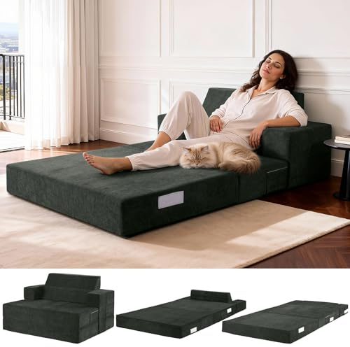Fantico 4-in-1 Schlafsofa 100 x 200 cm – Schlafsessel mit Bettfunktion, klappbares Bettsofa, Faltbare Schlafcouch mit schrägen Rückenkissen & separatem Kissen, waschbarer Bezug, Grau