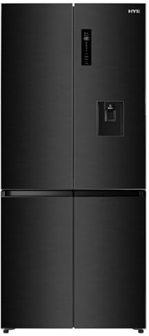 HYE American Fridge Freezer - Cross Door American Style Fridge Freezer With Water Dispenser, No Frost, Ultra Thin Design With 4mm Clearance, Flex Zone Cooling, Sleek Black Stainless Steel Finish
