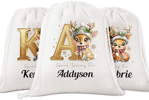 MJARTORIA Weihnachtsbeutel Nikolaussack Personalisiert Weihnachtssack Geschenkbeutel mit Name Weihnachten Säcke Groß zum Befüllen Santa Sack Weihnachtsdeko (Gold)