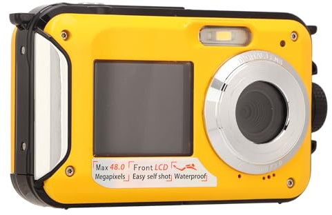 Wakects Appareil Photo Numérique Résistant à l'eau, Caméra sous-Marine Double écran 48MP avec écran LCD pour la Plongée en Apnée et Les Voyages (Yellow)