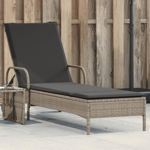 Nqyjm Sole con schienale regolabile in 3 posizioni, sedia a sdraio con ruote e cuscini grigio chiaro resina intrecciata lettino da spiaggia all'aperto per giardino, terrazza modello 1