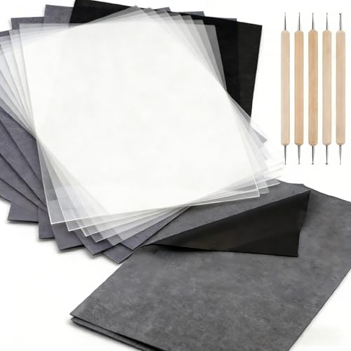 Carbon Paper Transfer Paper Set with 5 Embossing Stylus Tools, 200 Sheets | 100 A4 Tracing Paper & Carbon Transfer Paper, Graphite Transfer Paper for Wood Burning, Drawing, Canvas, Fabric, DIY Crafts