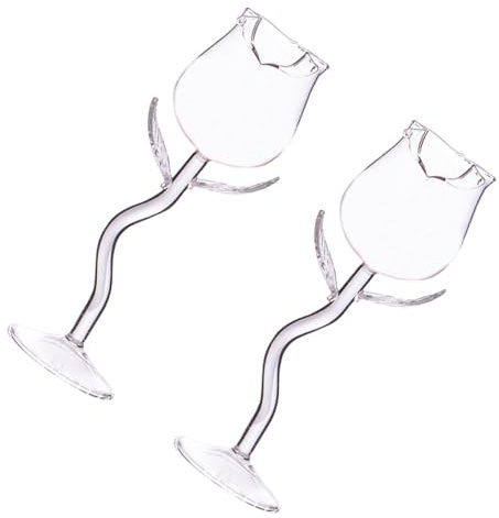Yardwe 2 Bicchieri da Vino Rosso Fiore di Rosa in Vetro 180ml, Coppe di Vino per Feste e Matrimoni, Design Artigianale Unico, Adatti per Bar e Ristoranti