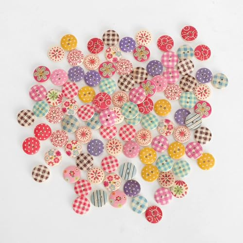 SLIAXINT 100 botones de madera para niños, botones multicolores, 15 mm, redondos, coloridos botones de madera para coser, para manualidades, costura, ropa, decoración, manualidades y pintura