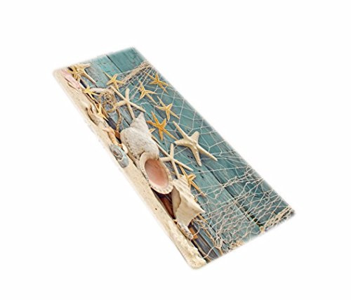 A.Monamour Blue Wooden Boat Nautical Décor Marine Fishing Net Sea Stars And Shells Picture Print Non-Slip Flannel Bath Rugs Mats for Bathroom Shower Toilet Floor 40x60cm / 15x23