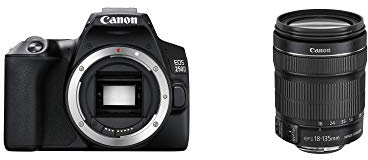 EOS 250D (24, 1 Megapixel, display Vari-Angle da 7,7 cm (3 pollici), sensore APS-C, 4K, Full HD, DIGIC 8, WLAN, Bluetooth), nero, con obiettivo EF-S 18-135 mm f/3.5-5.6 IS STM