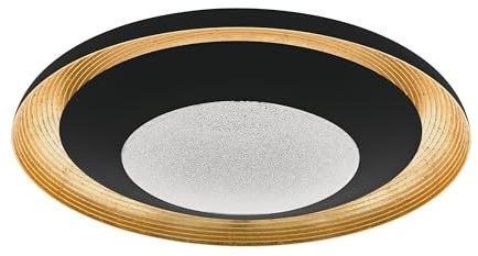 EGLO LED Deckenleuchte Canicosa 2, 2-flammige Wandlampe | Deckenlampe aus Schlagmetall, Kunststoff in Schwarz, Gold, mit Fernbedienung, Farbtemperaturwechsel (warm-kalt), Nachtlicht