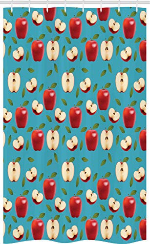 ABAKUHAUS Mela Tenda da Doccia Stalla, Red Delicious Healty Alimentari, Set per Il Bagno in Tessuto con Ganci, 120 cm x 180 cm, Crema Blu Rubino