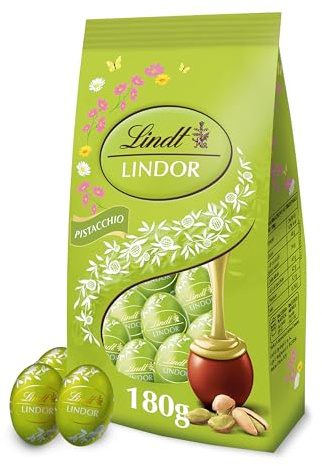 Lindt Bag Ovetti LINDOR Pistacchio Pasqua, Ovetti di Cioccolato al Latte con ripieno pistacchio, in sacchetto 180g