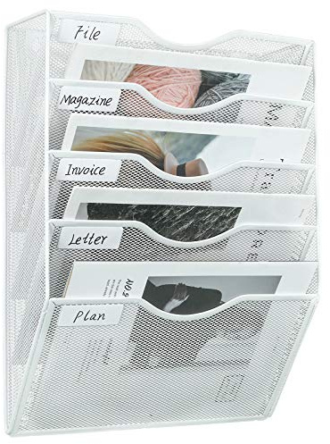 PAG Wandhalterung Dokumentenablage,Zeitschriftenhalter Wand, Wandorganizer Büro Zeitungshalter mit 5 Ebenen,für Zeitschriften/Brief/Zeitung/Notizbuch,Weiß