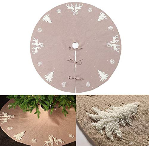 Molinter Weihnachtsbaumdecke Christbaumständer Weihnachtsdeko 3D Elch 48Zoll Beige, Elch (Elk) Baumwolle Wolle, Filz Handstricken Weihnachten