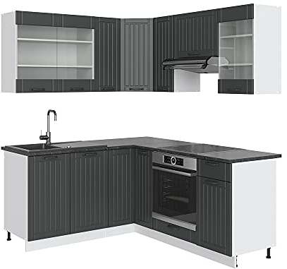 Vicco Eckküche Fame-Line, Anthrazit Landhaus/Weiß, 160 x 190 cm ohne Arbeitsplatte