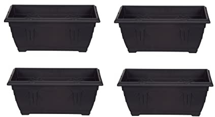 Set Of 4 Venetian Window Box Trough Planter Small 40cm Plastic Flower Plant Pot Black Colour
