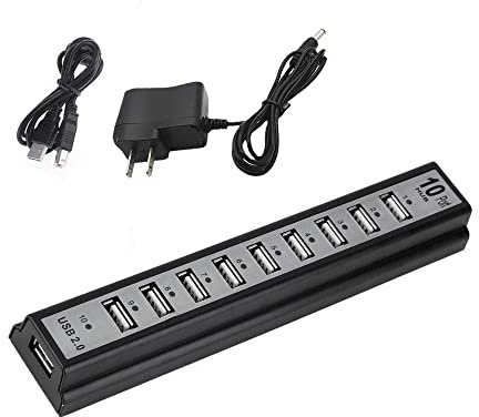 SaiDian 1Pcs 10 Port USB2.0 External Hub with Power Adapter High-Speed Expander Multi-Interface USB Hub