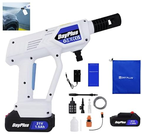 Cordless Pressure Cleaner Portable Pressure Washer Lightweight Cordless Jet Wash Car Washer with 1.5 Ah Battery Foam Generator Nozzle Water Pump 5M Hose (21V(1x1.5Ah Battery))