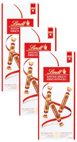 Lindt - Boîte BÂTONS KIRSCH - Chocolat au Lait fourré au Kirsch, 125g (Lot de 3)
