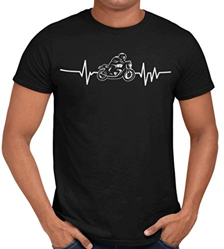 Getting Shirty Motorbike Heartbeat (Bike, Biker) Motorbike T-Shirt for Men and Women (UK, Alpha, L, Regular, Regular, Black)