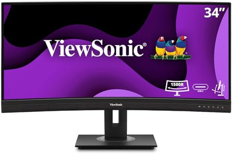 ViewSonic VG3456C 34 Pollici UWQHD Curvo Docking Monitor, 1500R, 100Hz, USB Type-C