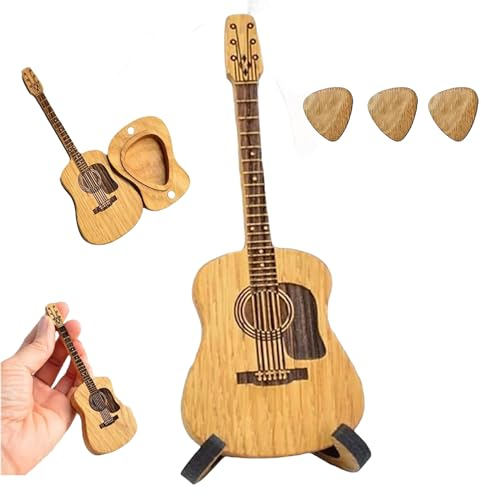 Holz Akustikgitarren Plektrumbox,personalisierte gravierte Holzgitarren-Pickbox mit Ständer,Musikkunst Geschenk für Akustik E Bass Gitarren Ukulelen Liebhaber zum Jahrestag und Geburtstag (1pcs)