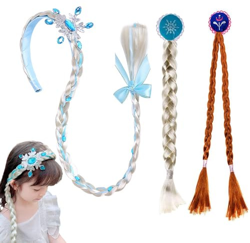 Vientiane Zopf Kinder, 3 StüCk Prinzessin PerüCke Haarreif Prinzessin Zopf,Haarband Zopf Geflochten Prinzessin PerüCken Zopf Kinder Rapunzel Accessoires FüR MäDchen Und Kinder